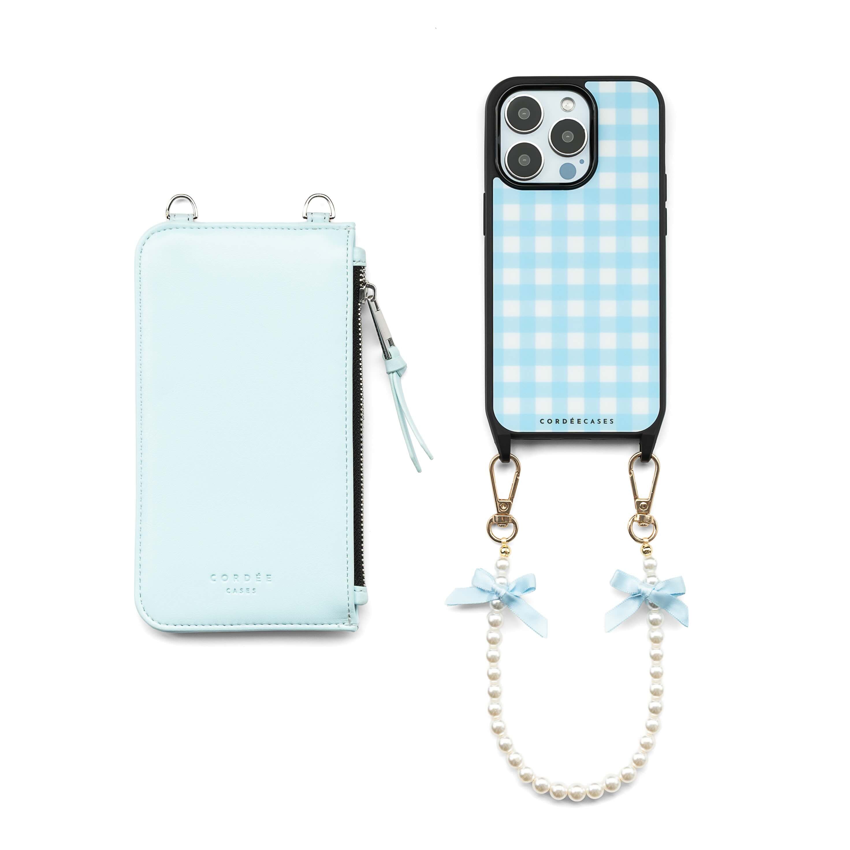 Powder Blue Gingham 3-Piece Wristlet Set