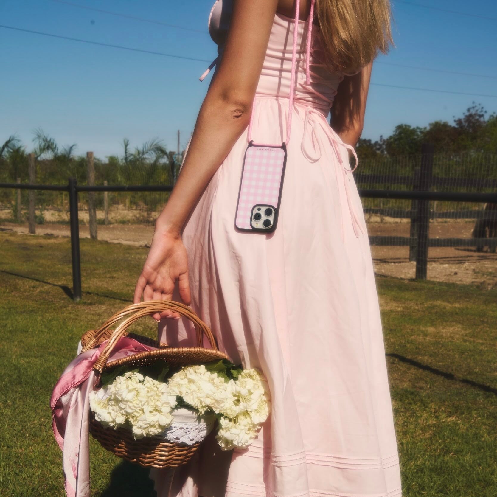 Cairo Phone Strap Set Gingham Blush