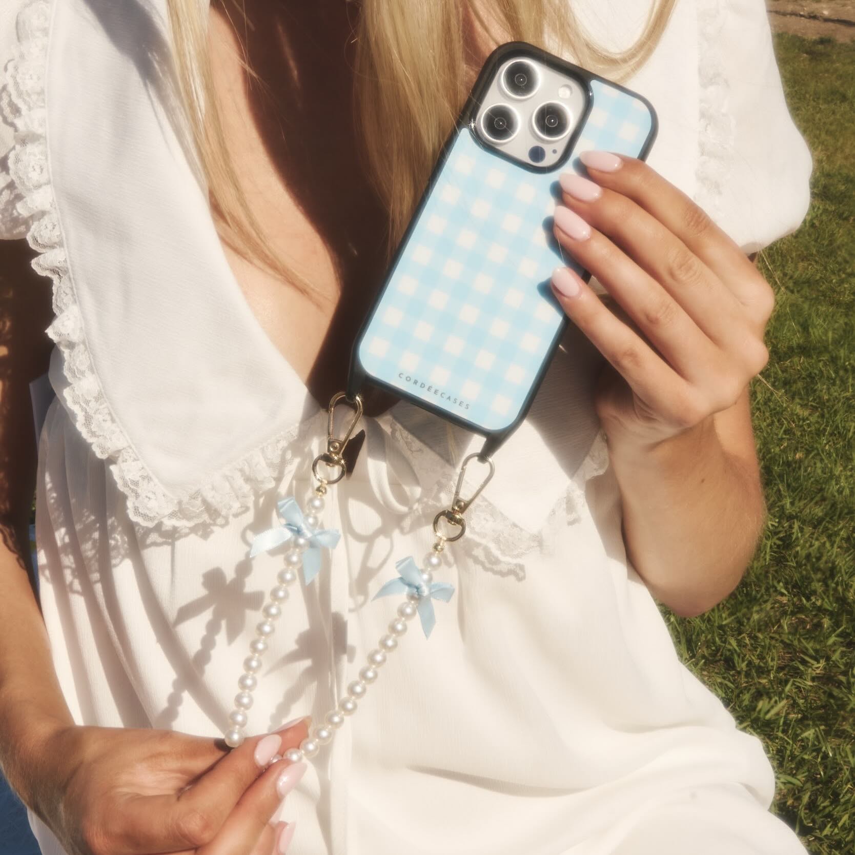 Powder Blue Gingham 3-Piece Wristlet Set