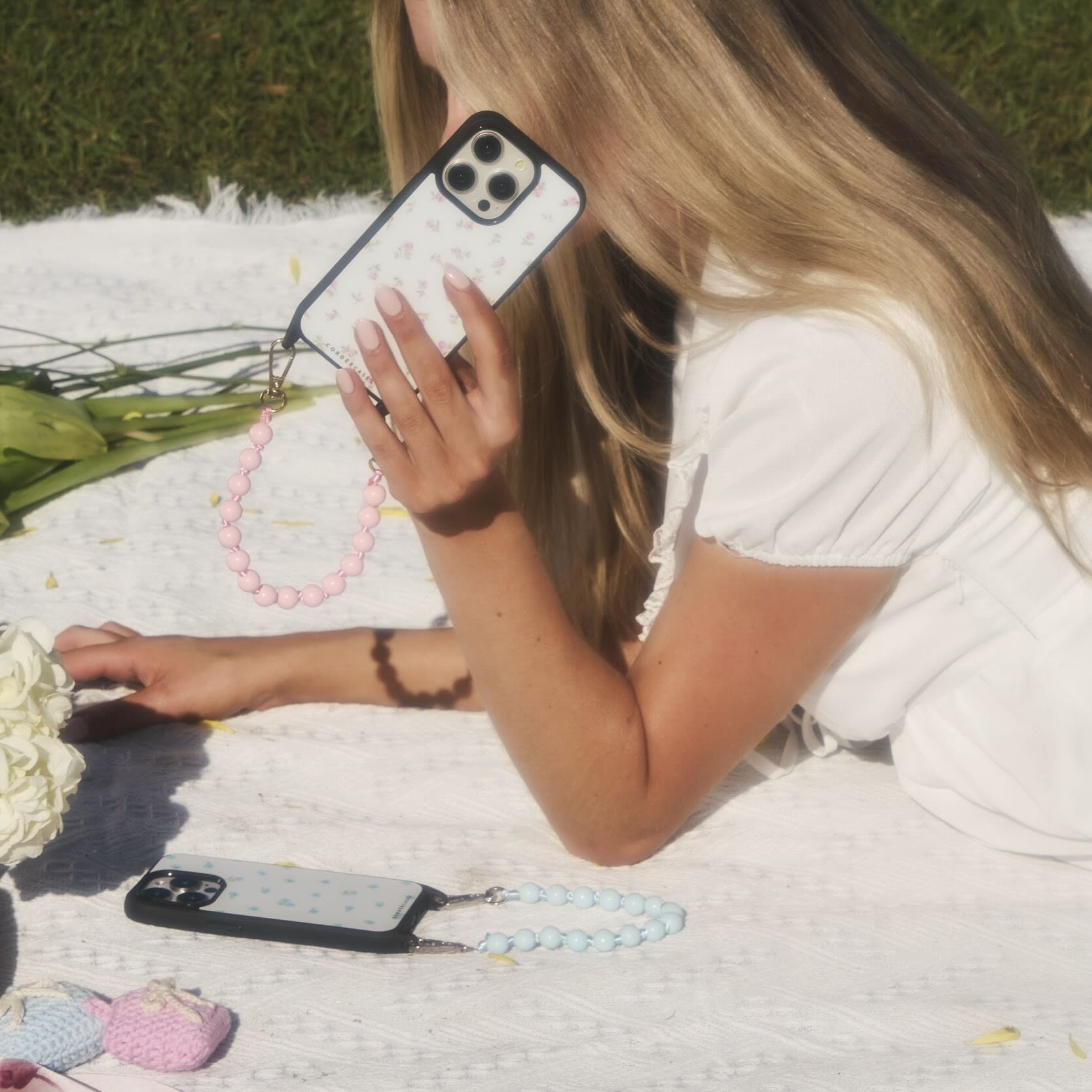 Peony Picnic Phone Wristlet Set Blush