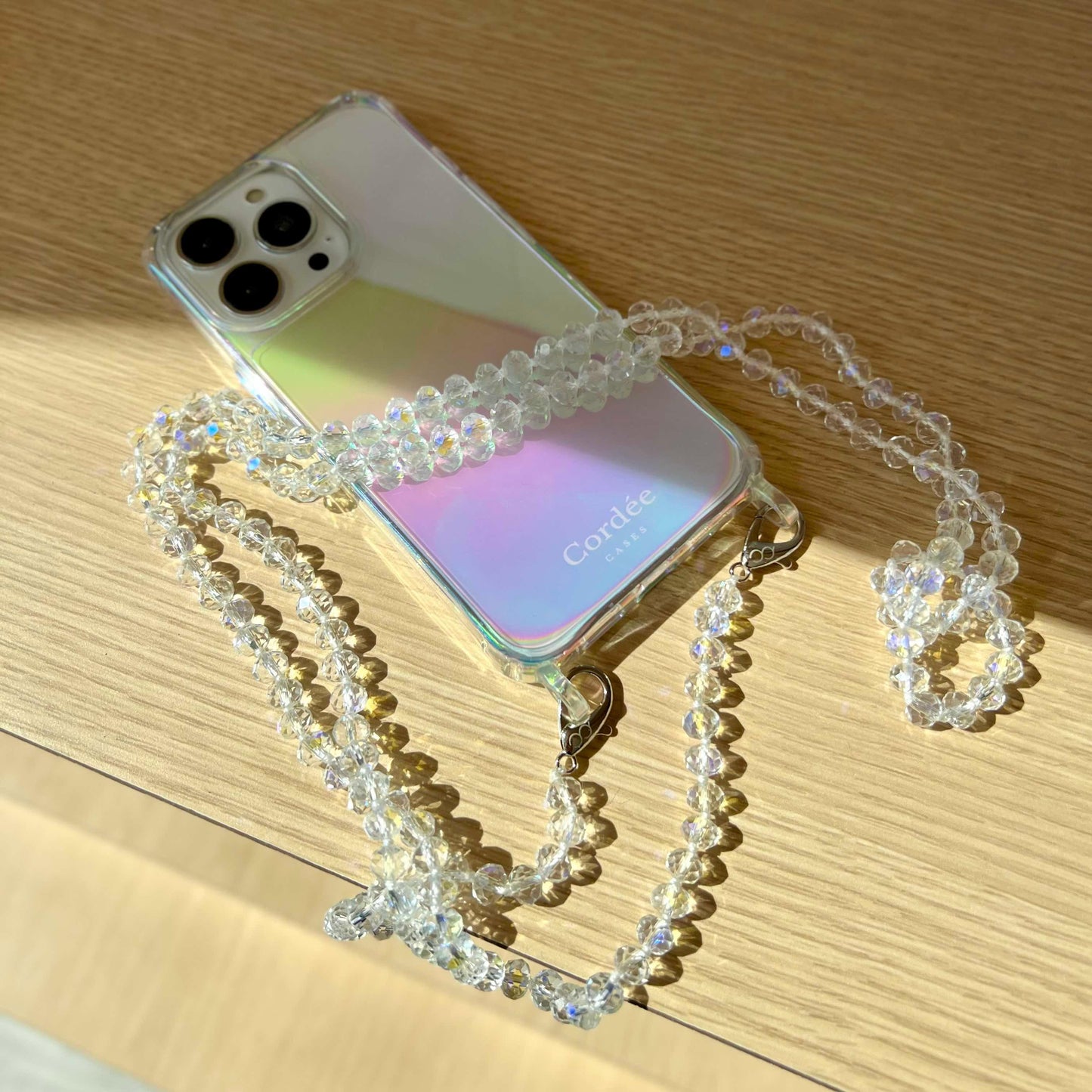 Aria Phone Chain Clear on Iridescent Phone Case Cordée Cases