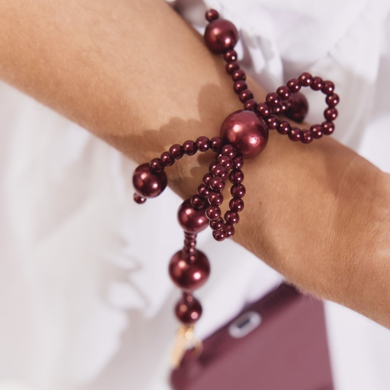 Burgundy Bow Phone Wristlet