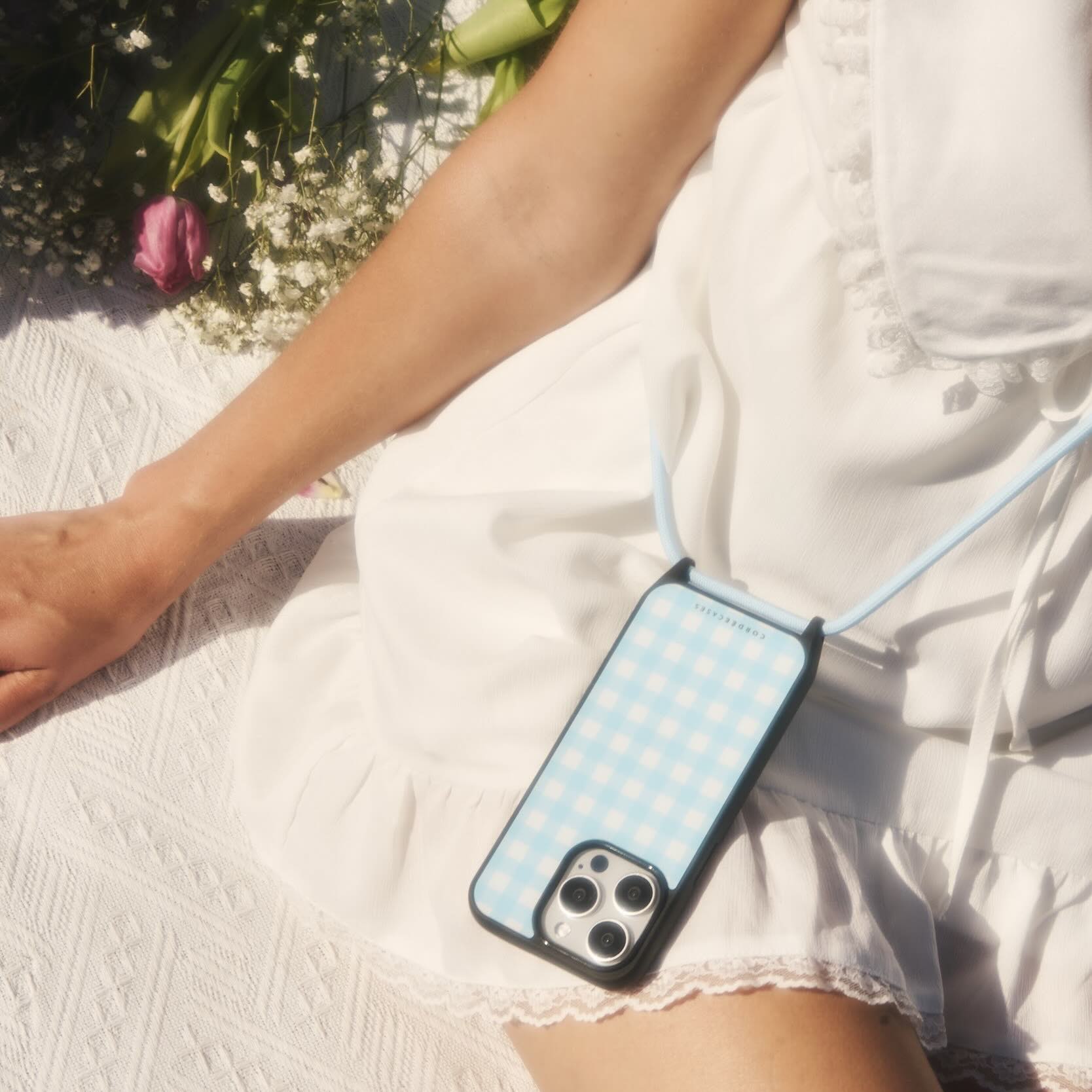 Cairo Phone Strap Set Gingham Powder Blue