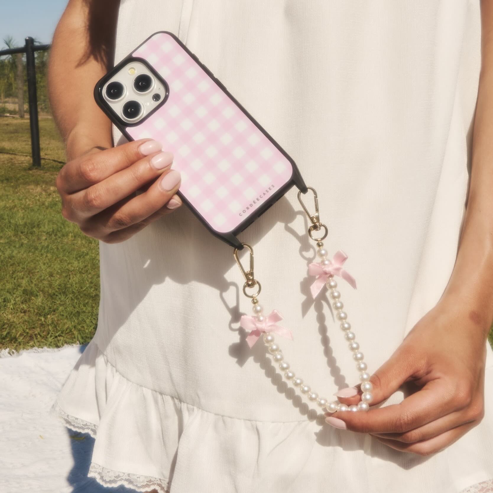 Gingham Darling Phone Wristlet Set Blush