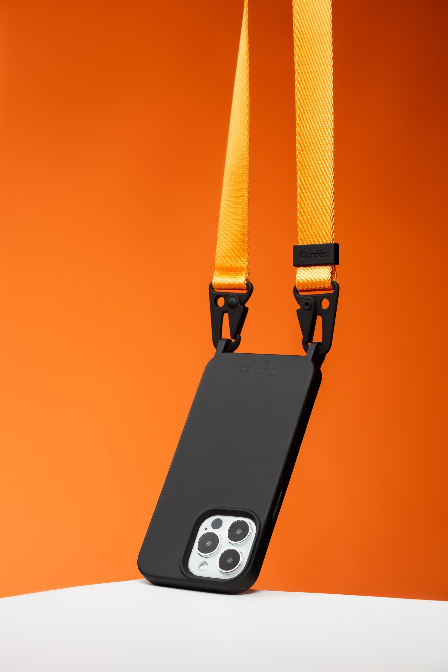 Carabiner Phone Strap Orange + Silicone Phone Case Black