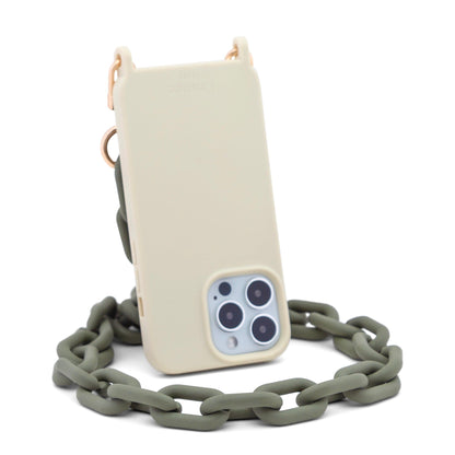 Matte Olive Green Phone Chain on Ivory iPhone Case